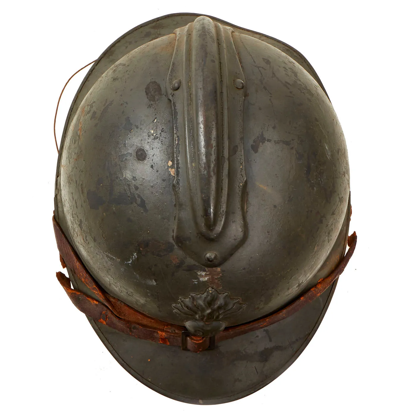 Original French WWI Issue Model 1915 Adrian Helmet Shell in Horizon Blue with RF Badge