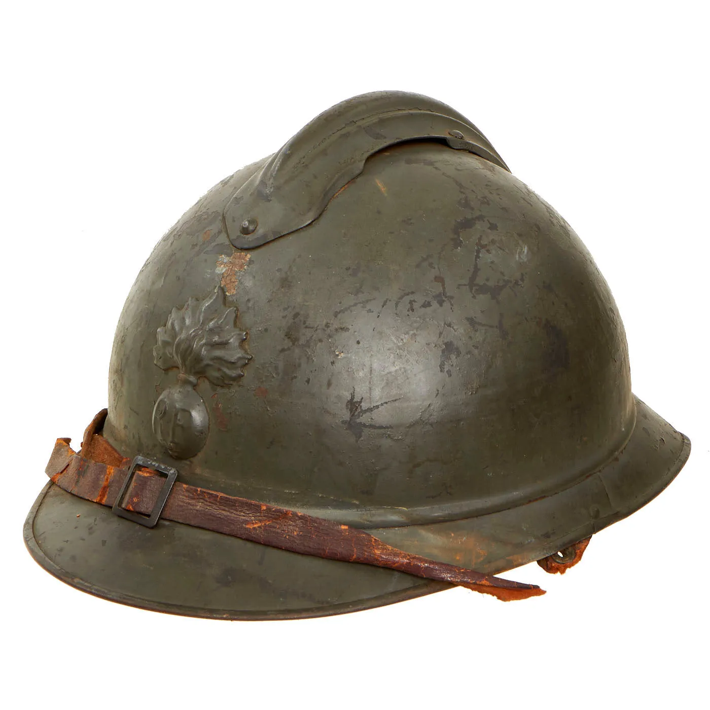 Original French WWI Issue Model 1915 Adrian Helmet Shell in Horizon Blue with RF Badge