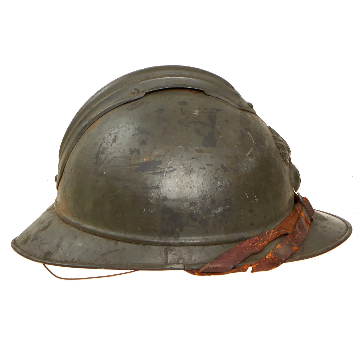 Original French WWI Issue Model 1915 Adrian Helmet Shell in Horizon Blue with RF Badge