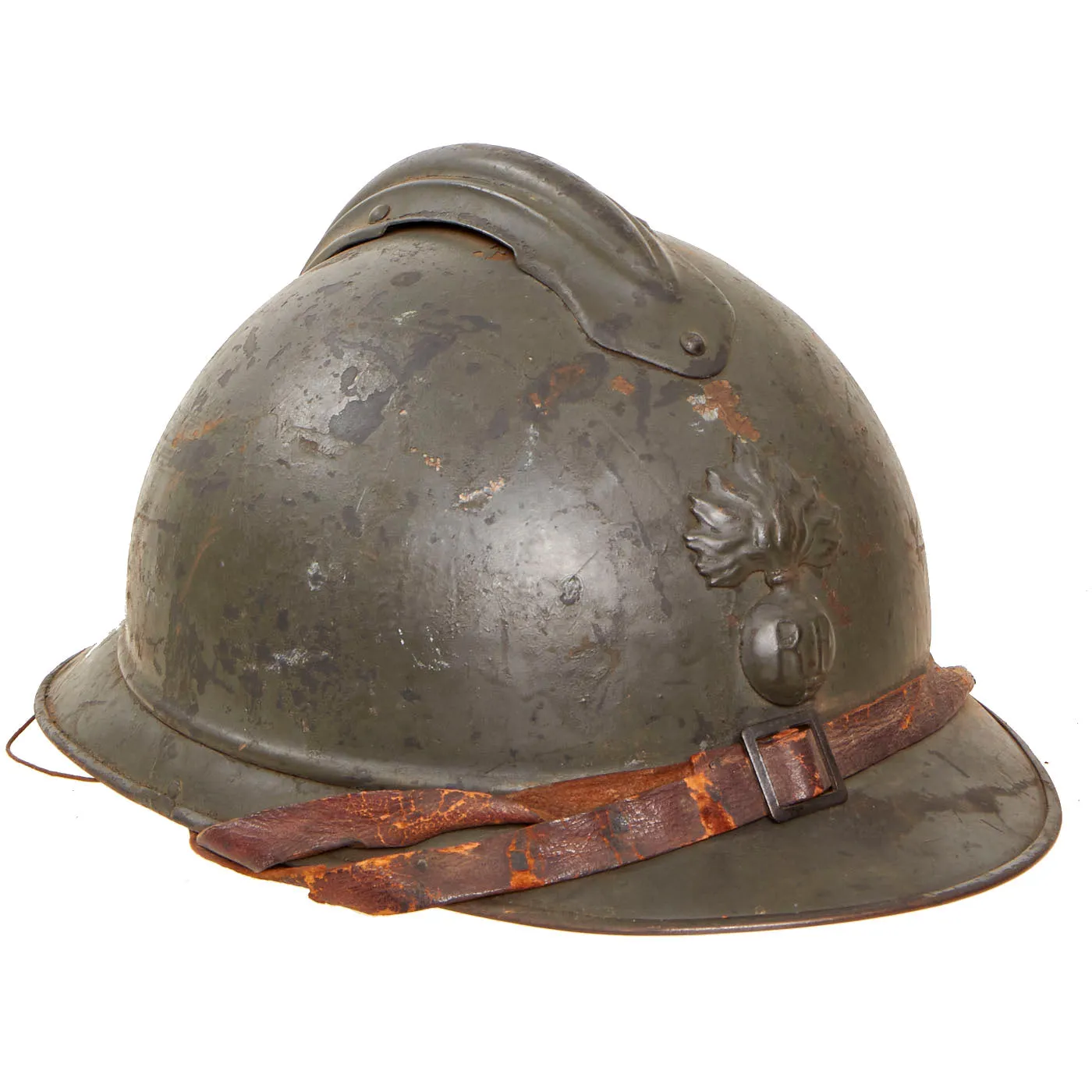Original French WWI Issue Model 1915 Adrian Helmet Shell in Horizon Blue with RF Badge