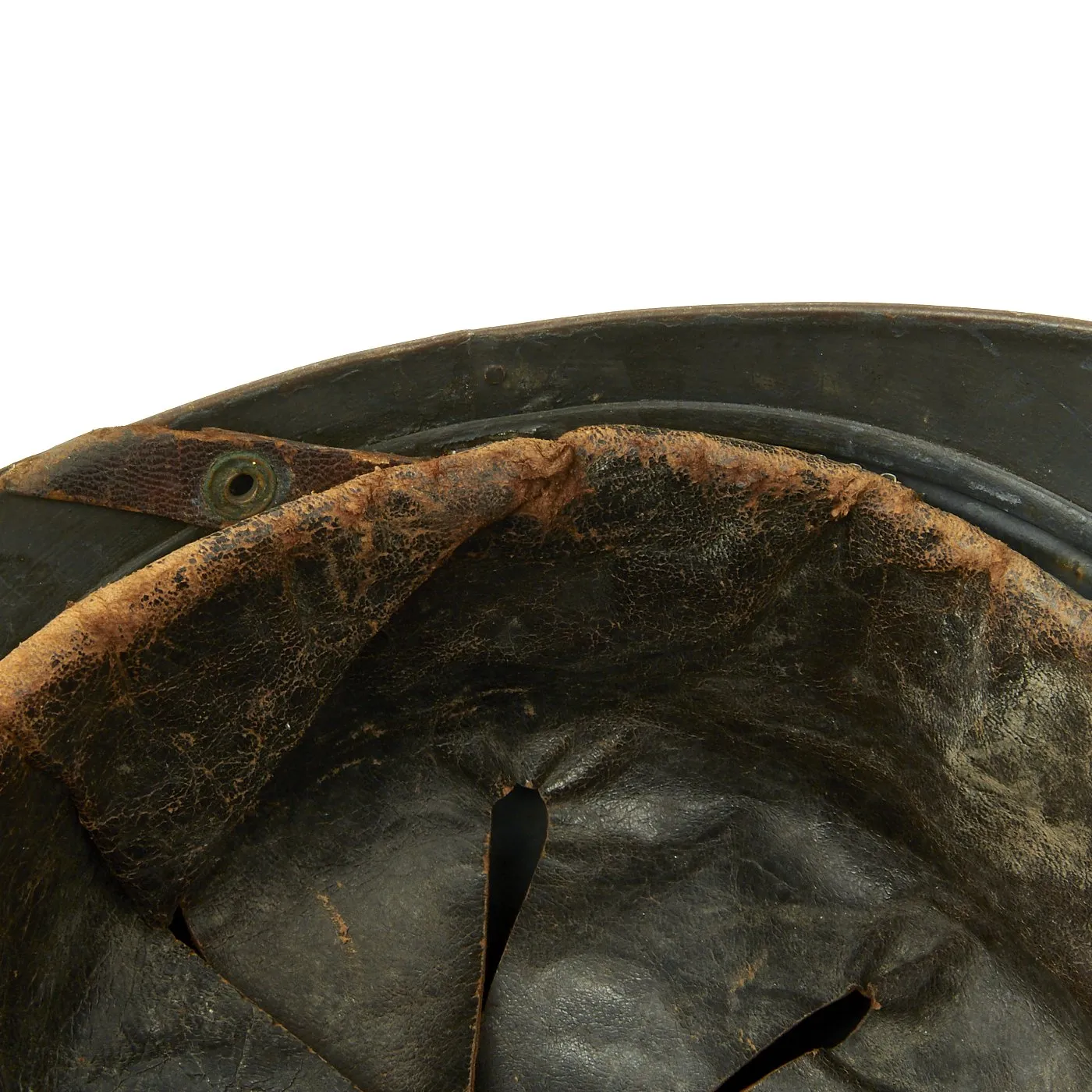 Original French WWI Model 1915 Adrian Helmet in Horizon Blue with Bullet or Shrapnel Hole