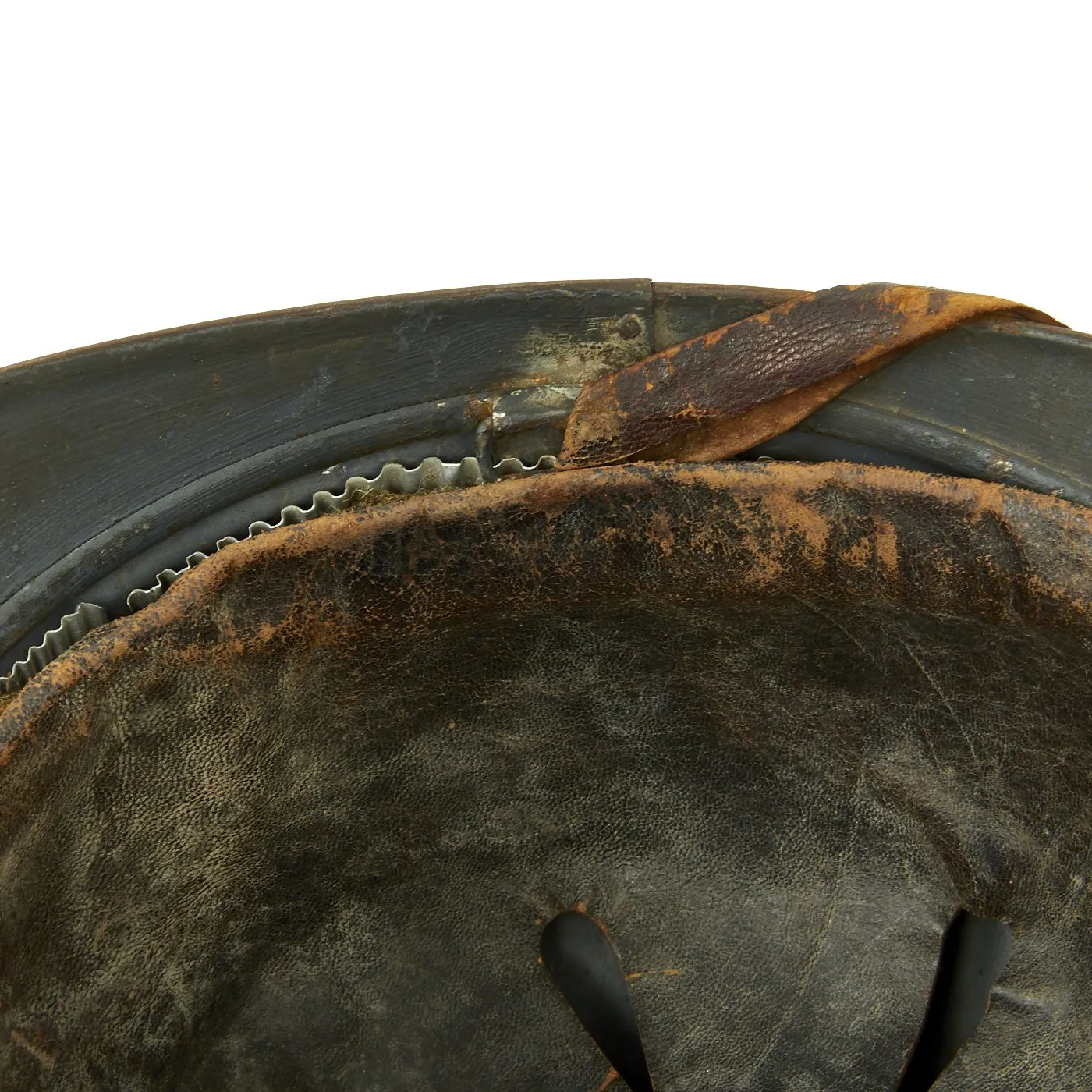 Original French WWI Model 1915 Adrian Helmet in Horizon Blue with Bullet or Shrapnel Hole