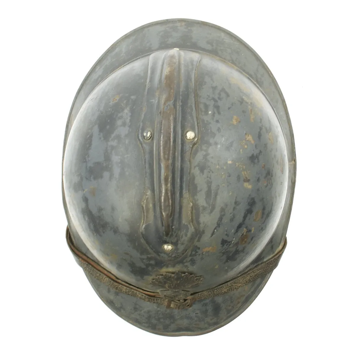 Original French WWI Model 1915 Adrian Helmet with RF Badge - Horizon Blue