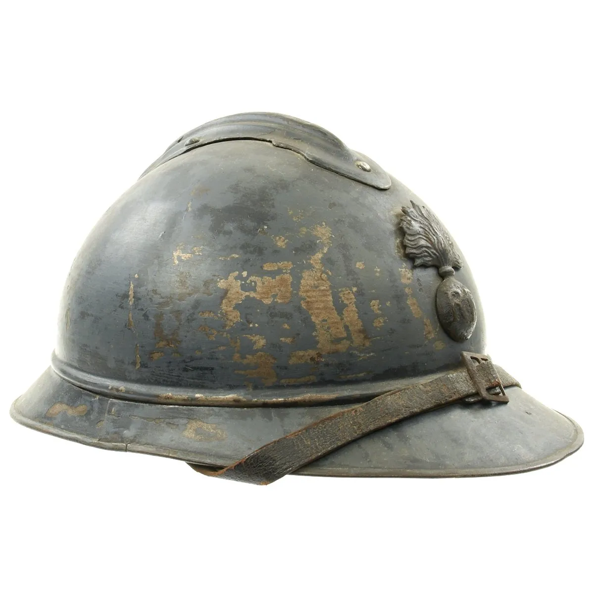 Original French WWI Model 1915 Adrian Helmet with RF Badge - Horizon Blue