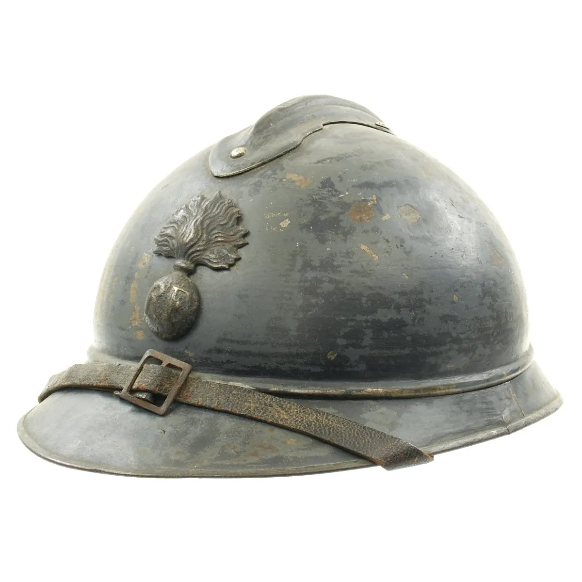 Original French WWI Model 1915 Adrian Helmet with RF Badge - Horizon Blue