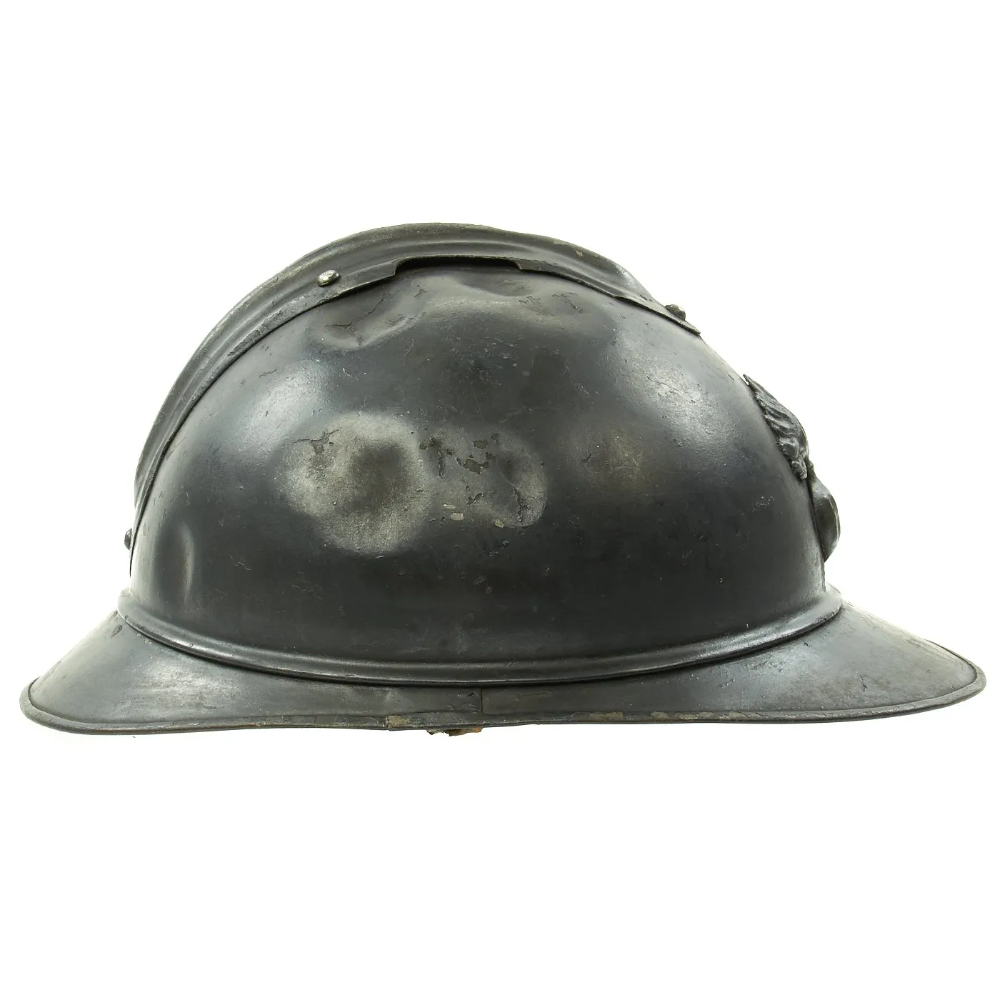 Original French WWI Model 1915 Adrian Helmet with RF Badge