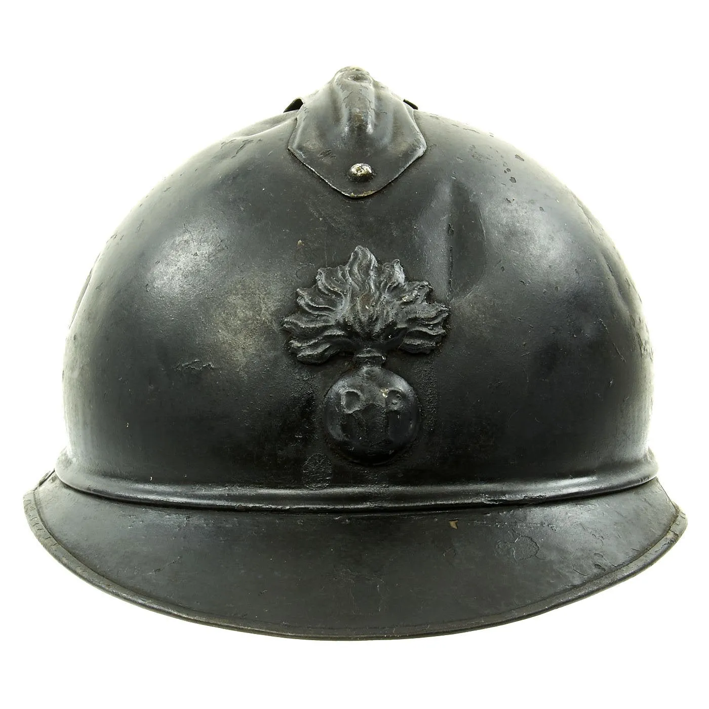 Original French WWI Model 1915 Adrian Helmet with RF Badge