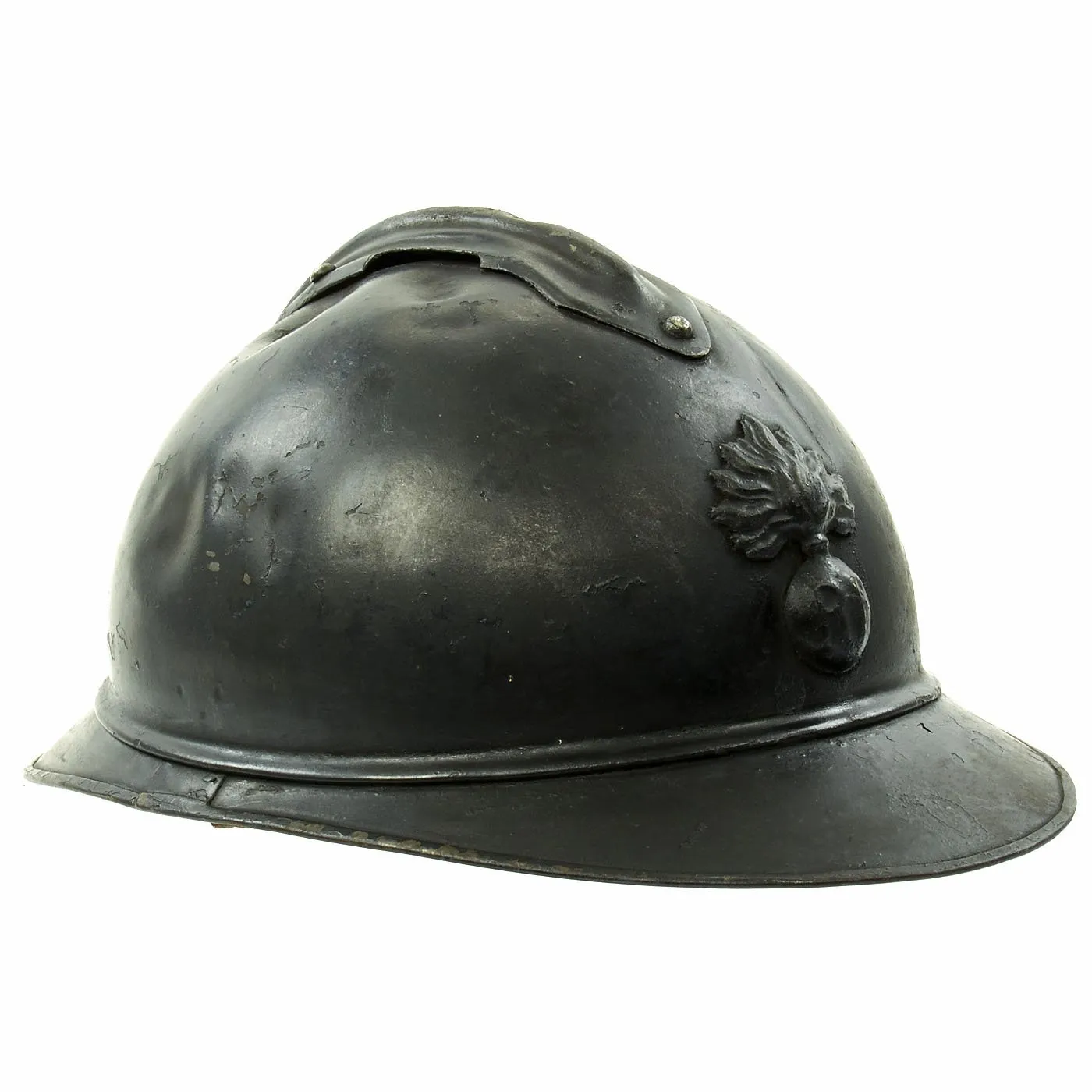 Original French WWI Model 1915 Adrian Helmet with RF Badge