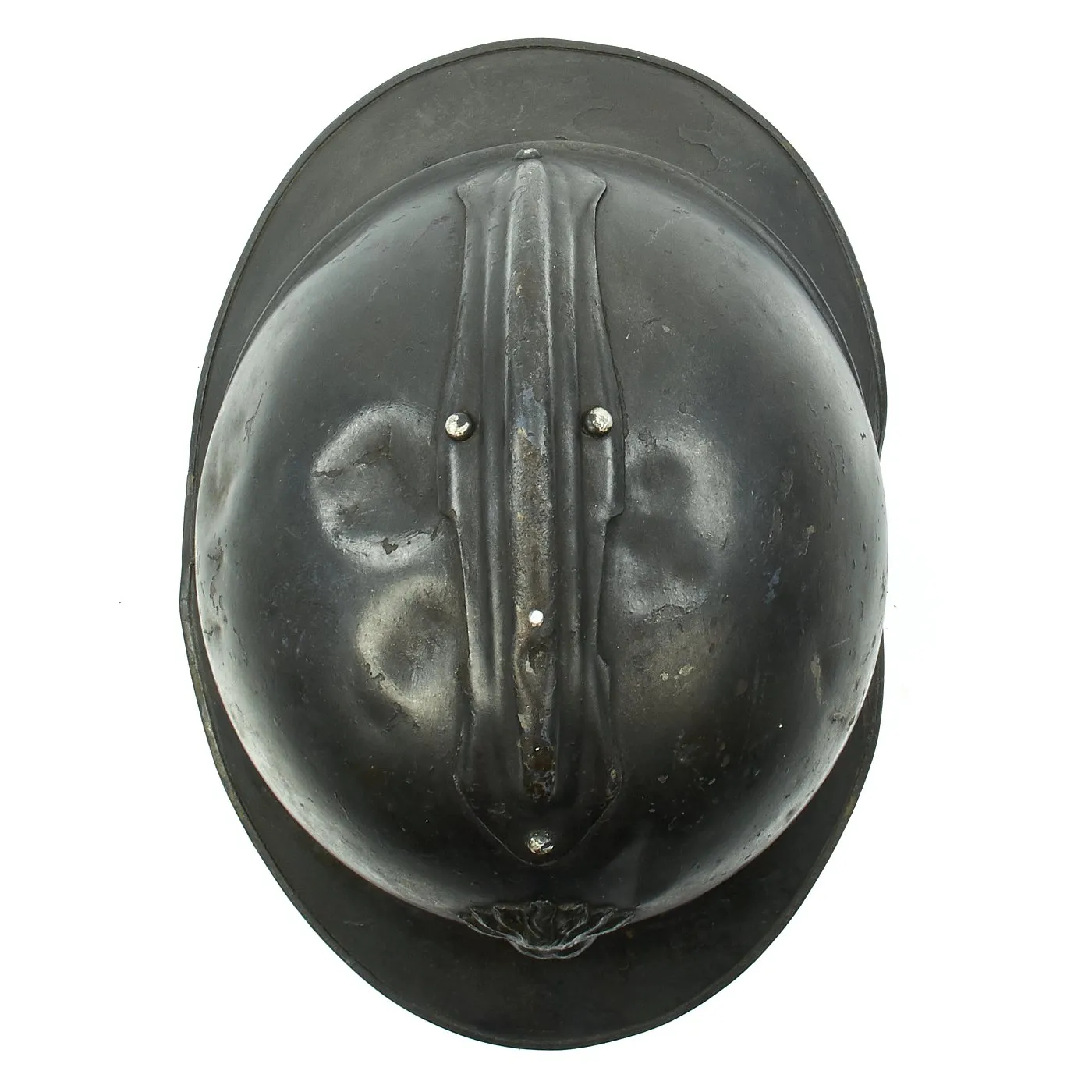 Original French WWI Model 1915 Adrian Helmet with RF Badge
