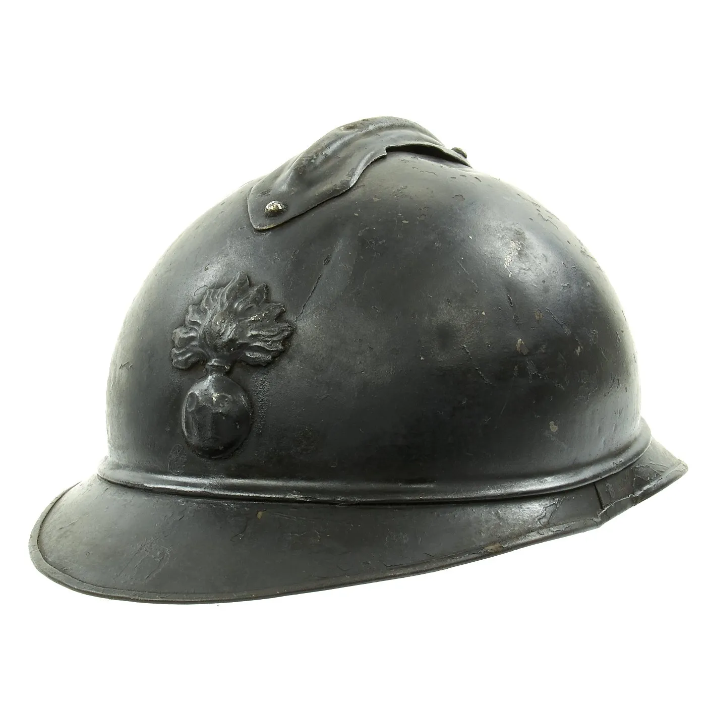 Original French WWI Model 1915 Adrian Helmet with RF Badge