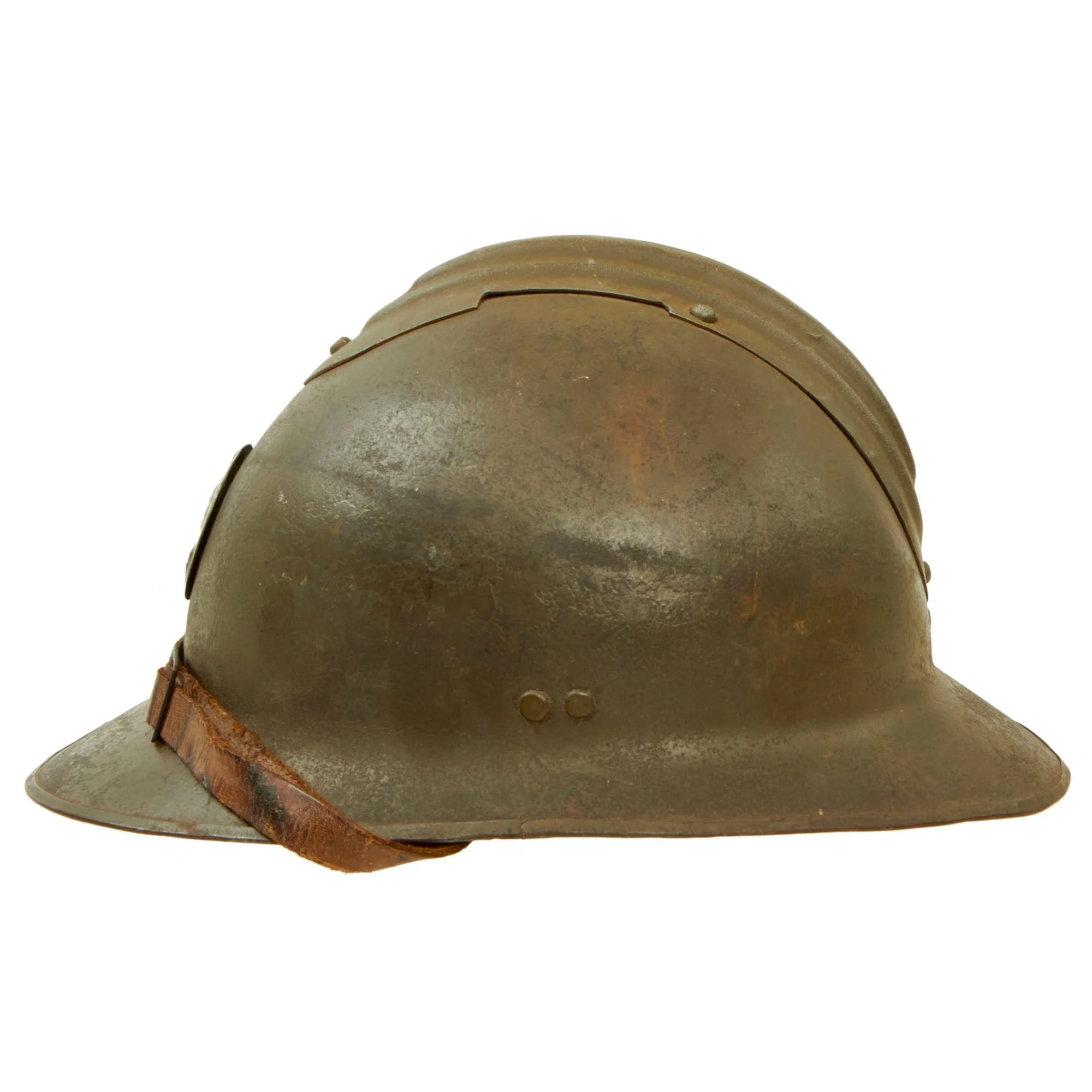 Original French WWII Model 1926 Adrian Infantry Helmet with 54cm Liner & Chinstrap - Olive Green
