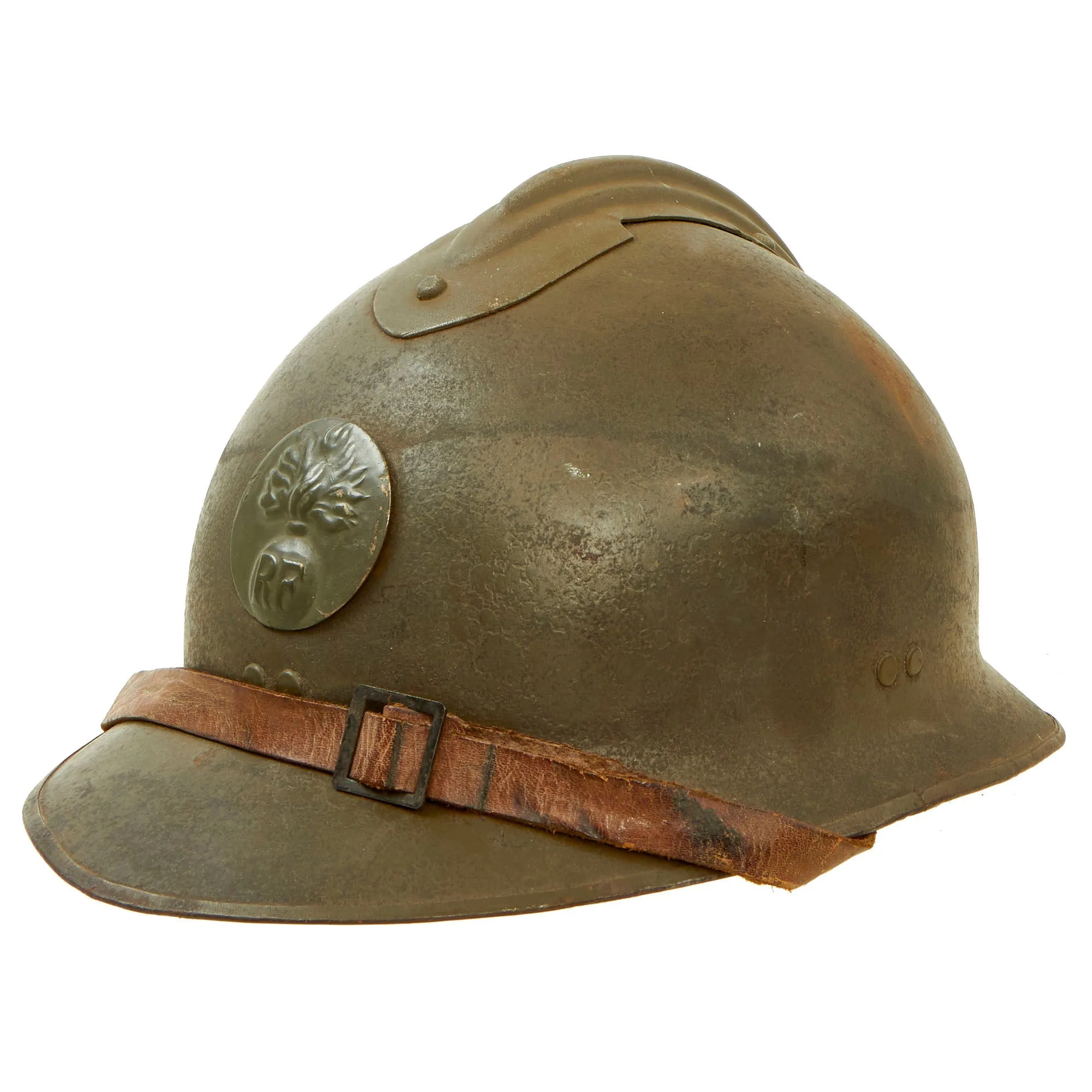 Original French WWII Model 1926 Adrian Infantry Helmet with 54cm Liner & Chinstrap - Olive Green