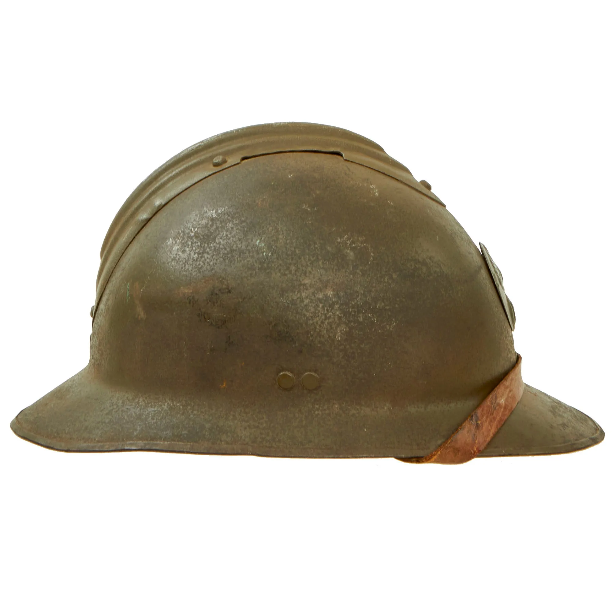 Original French WWII Model 1926 Adrian Infantry Helmet with 54cm Liner & Chinstrap - Olive Green
