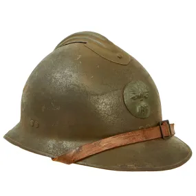 Original French WWII Model 1926 Adrian Infantry Helmet with 54cm Liner & Chinstrap - Olive Green