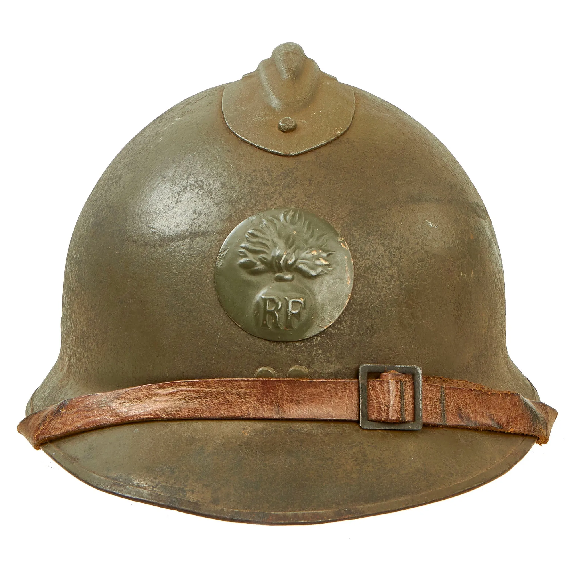Original French WWII Model 1926 Adrian Infantry Helmet with 54cm Liner & Chinstrap - Olive Green