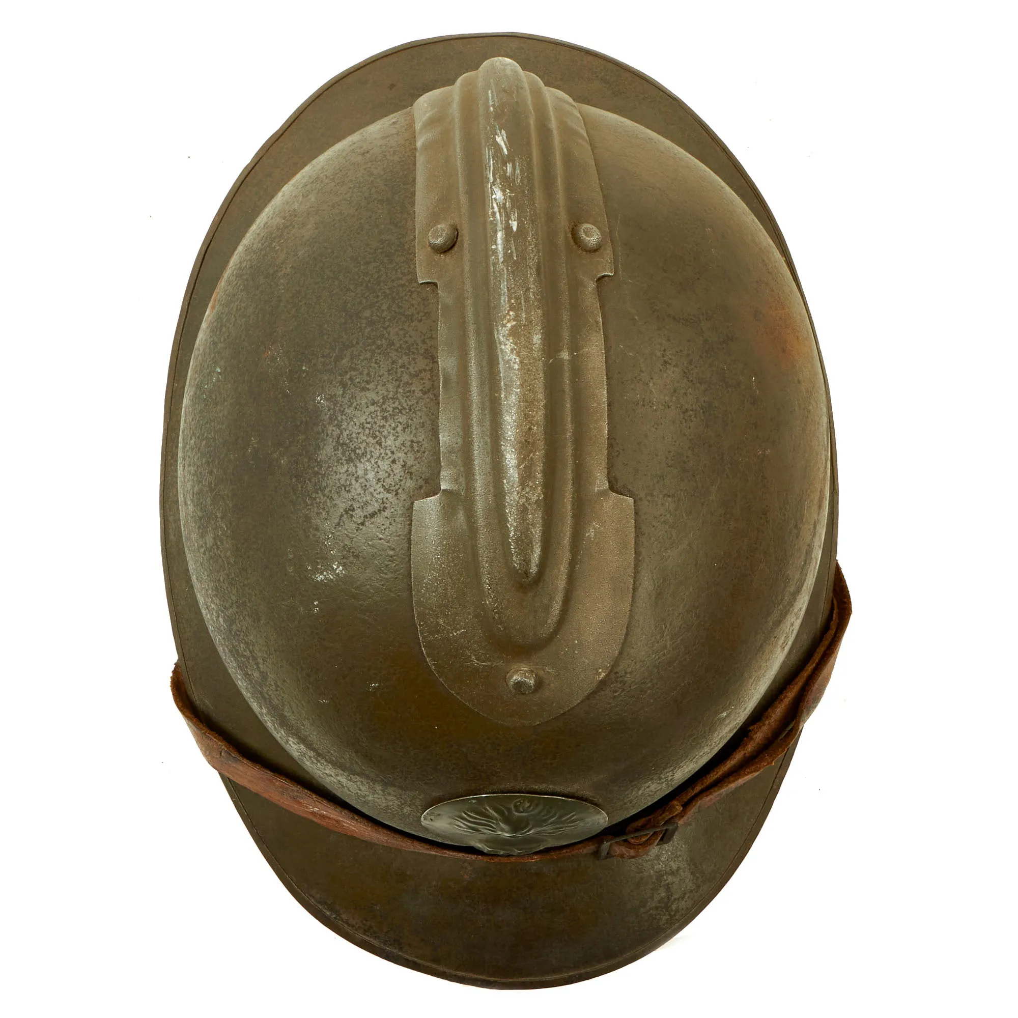 Original French WWII Model 1926 Adrian Infantry Helmet with 54cm Liner & Chinstrap - Olive Green