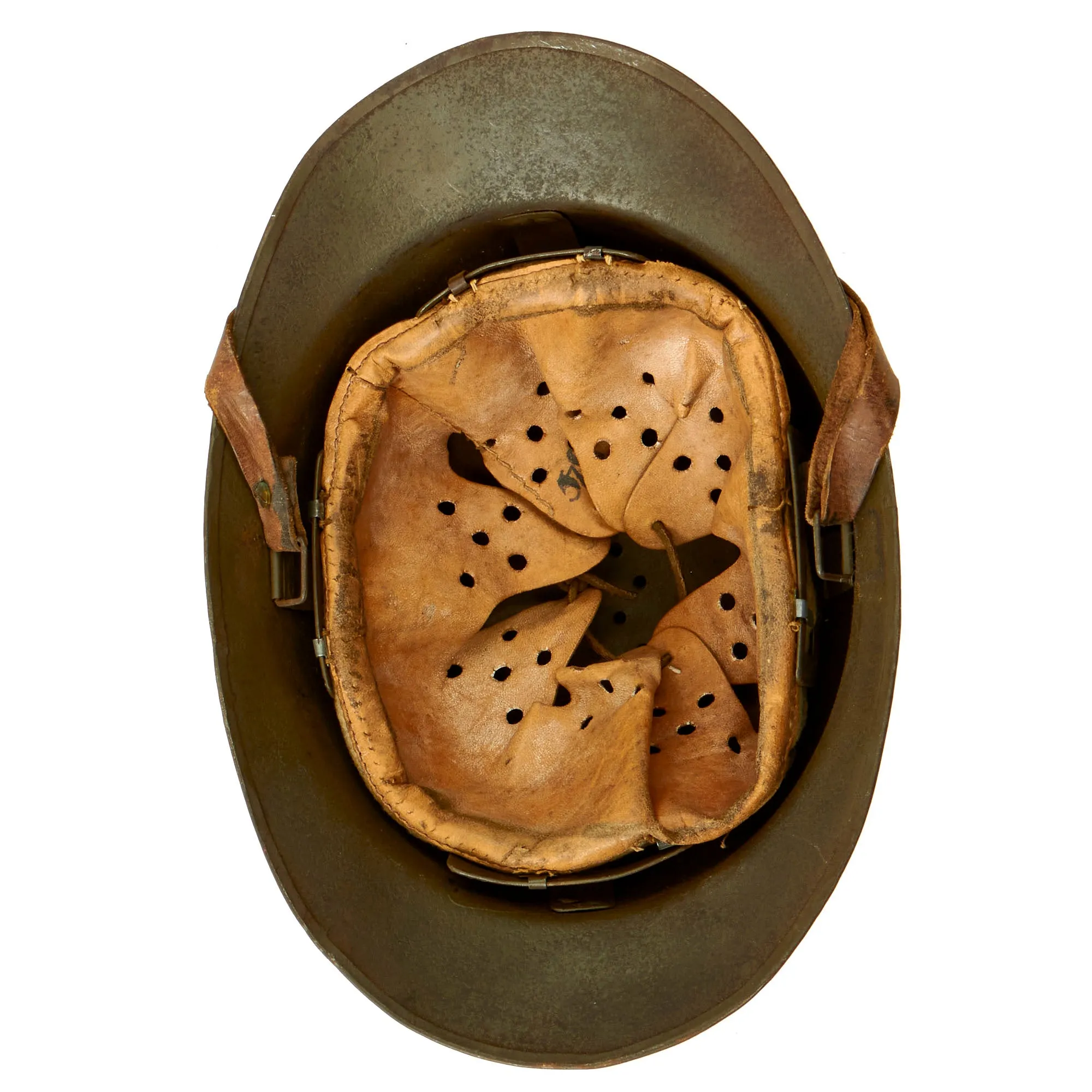 Original French WWII Model 1926 Adrian Infantry Helmet with 54cm Liner & Chinstrap - Olive Green