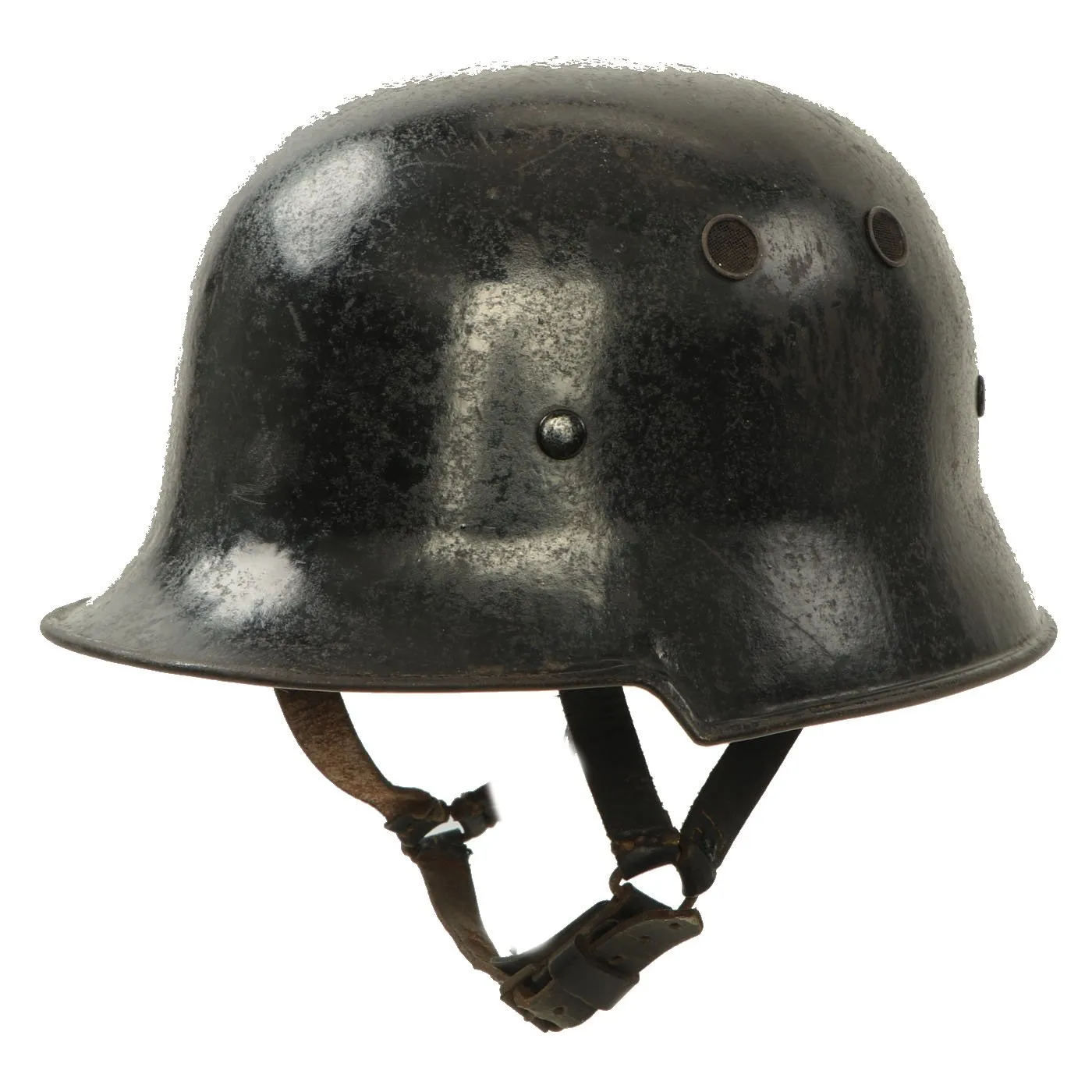 Original German Pre-WWII M34 Square Dip Early First Pattern Fire Police Helmet - Removed Decals