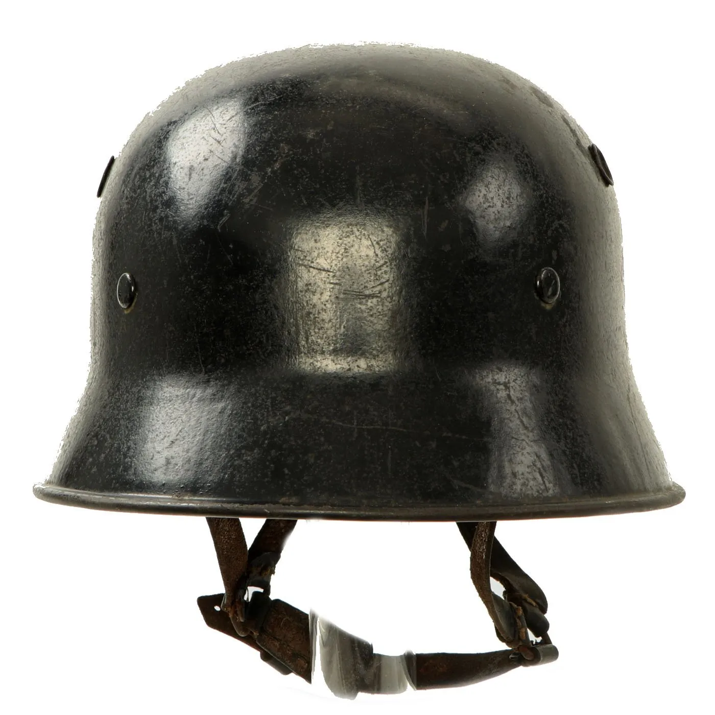 Original German Pre-WWII M34 Square Dip Early First Pattern Fire Police Helmet - Removed Decals