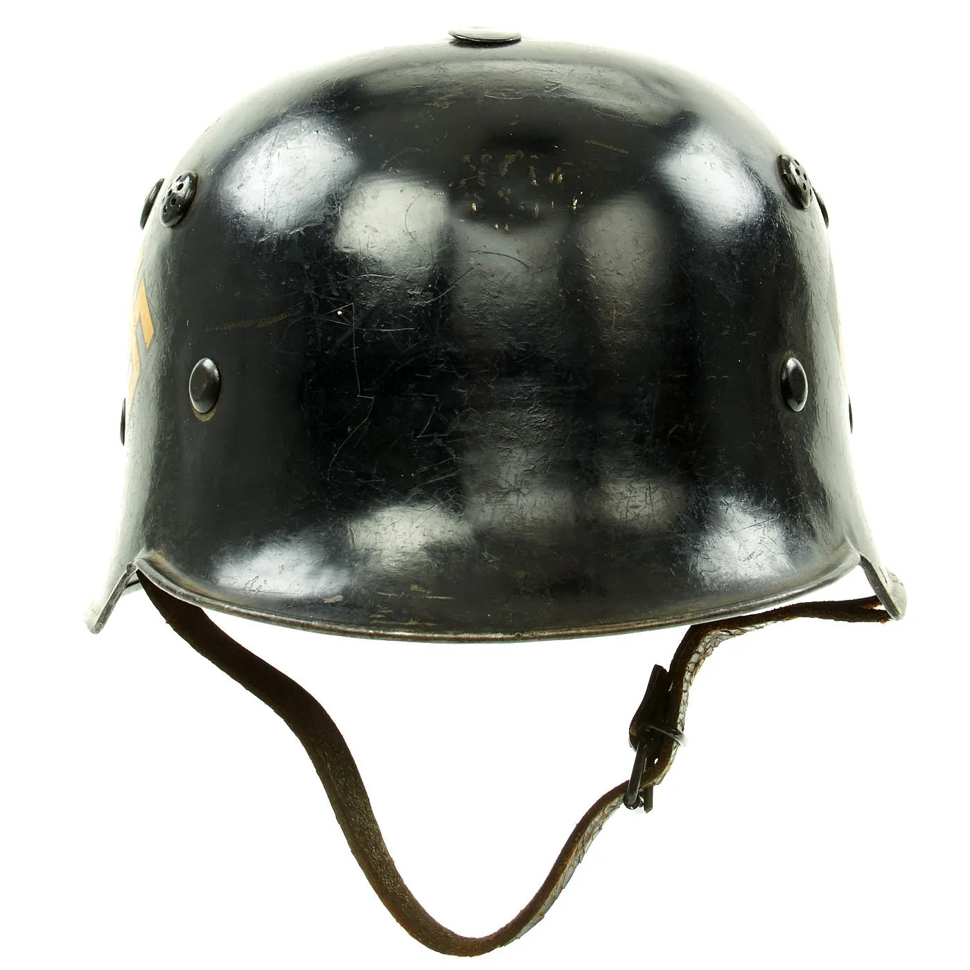 Original German Pre-WWII M34 Square Dip Early First Pattern Fire Police Helmet with Double Decals