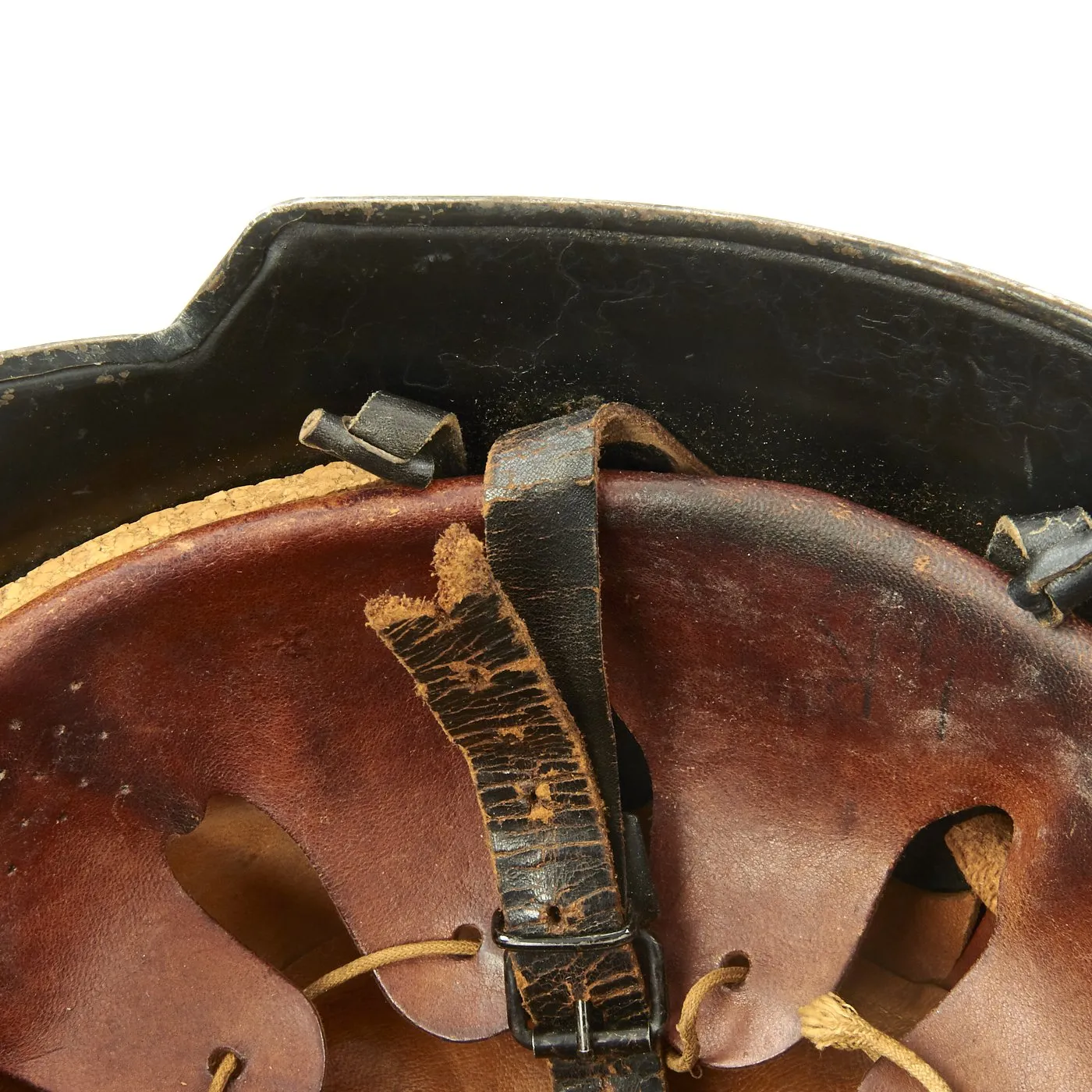 Original German Pre-WWII M34 Square Dip Early First Pattern Fire Police Helmet with Double Decals