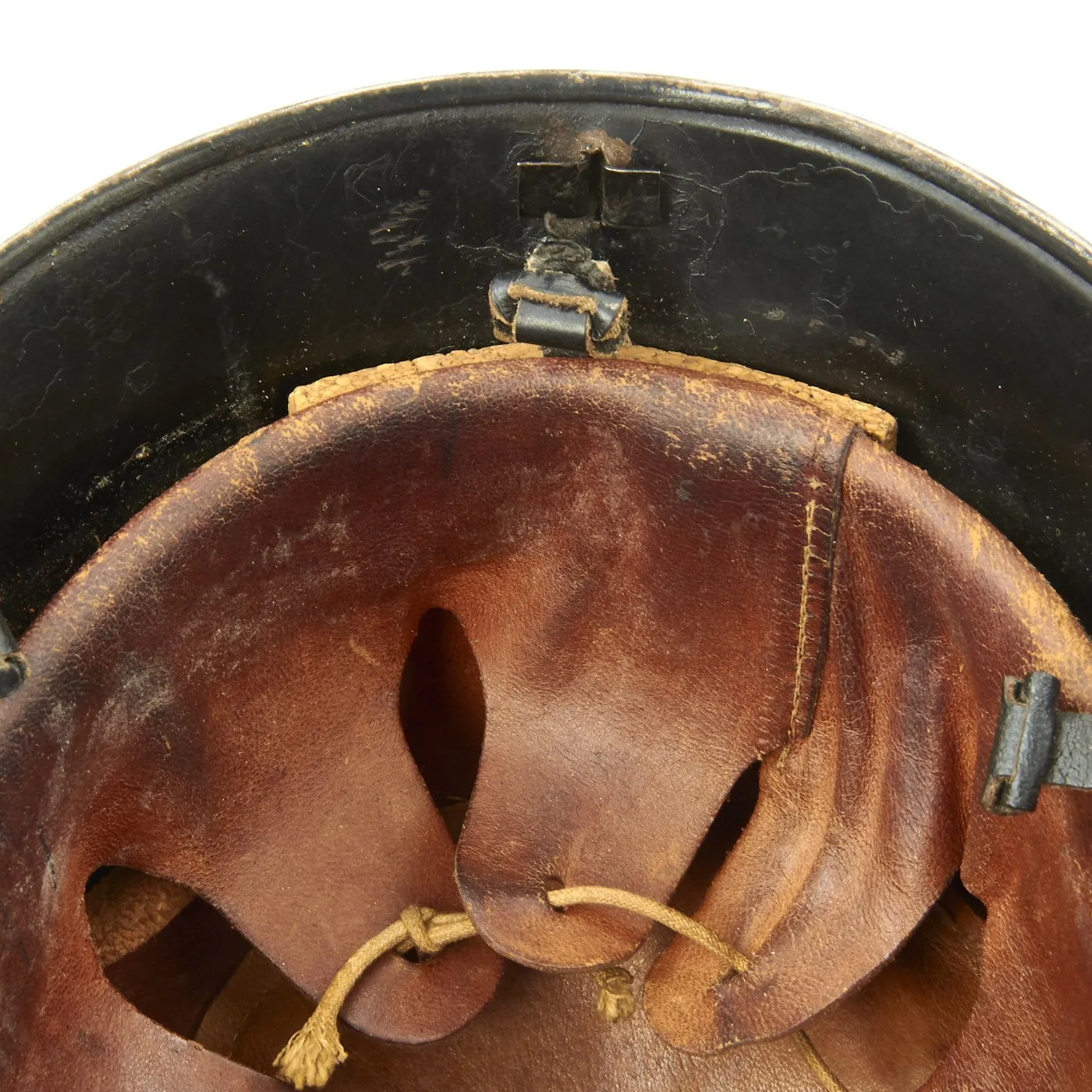Original German Pre-WWII M34 Square Dip Early First Pattern Fire Police Helmet with Double Decals