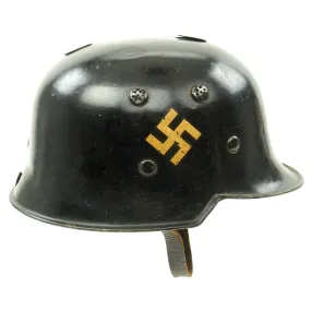 Original German Pre-WWII M34 Square Dip Early First Pattern Fire Police Helmet with Double Decals