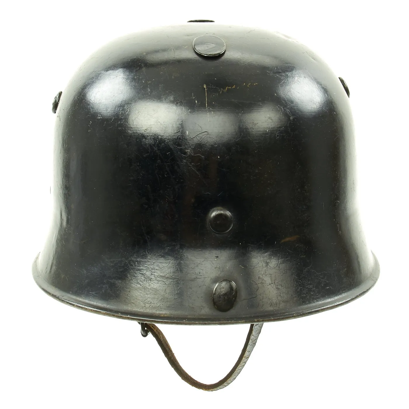 Original German Pre-WWII M34 Square Dip Early First Pattern Fire Police Helmet with Double Decals