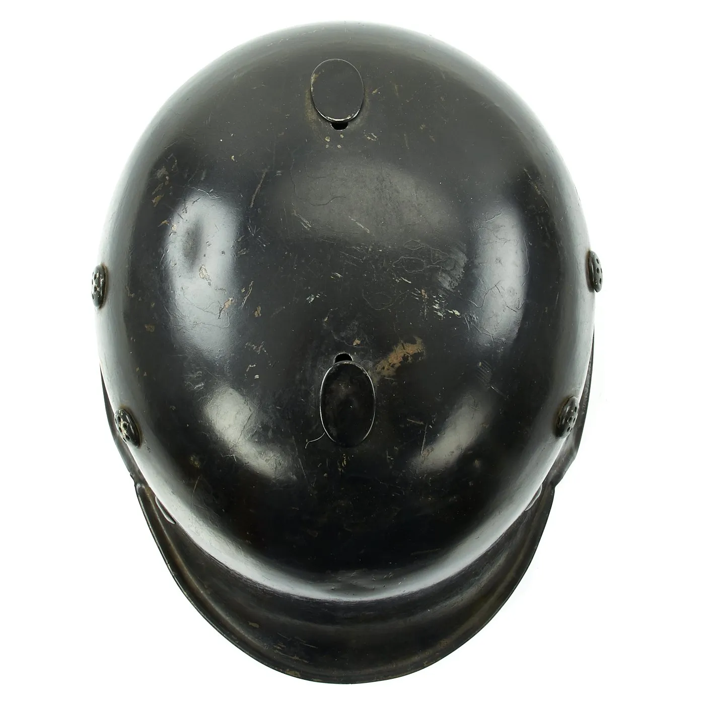 Original German Pre-WWII M34 Square Dip Early First Pattern Fire Police Helmet with Double Decals