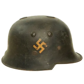 Original German Pre-WWII M34 Square Dip Early First Pattern Fire Protection Police Helmet with Double Decals