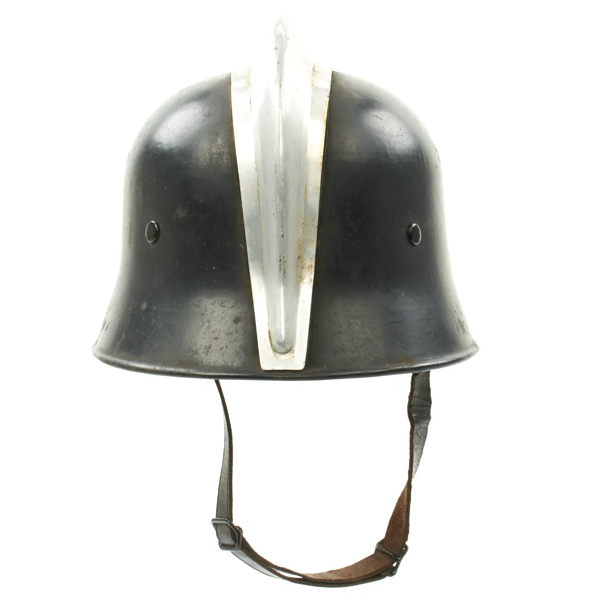 Original German Pre-WWII M34 Square Dip Early Style Fire Police Helmet with Double Decals - Size 57 1/2
