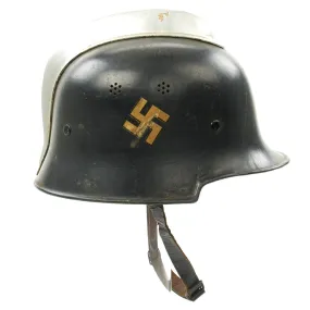Original German Pre-WWII M34 Square Dip Early Style Fire Police Helmet with Double Decals - Size 57 1/2