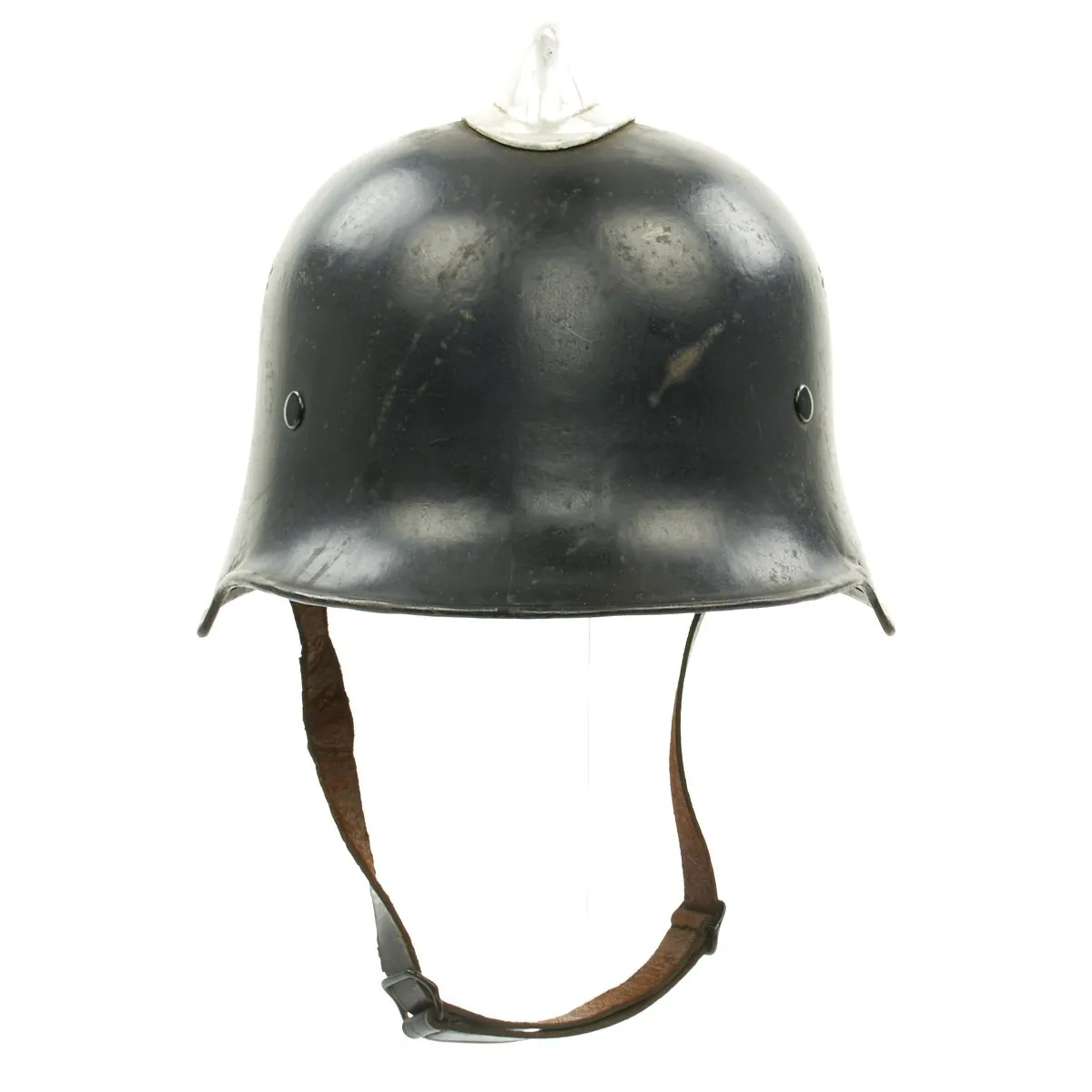 Original German Pre-WWII M34 Square Dip Early Style Fire Police Helmet with Double Decals - Size 57 1/2