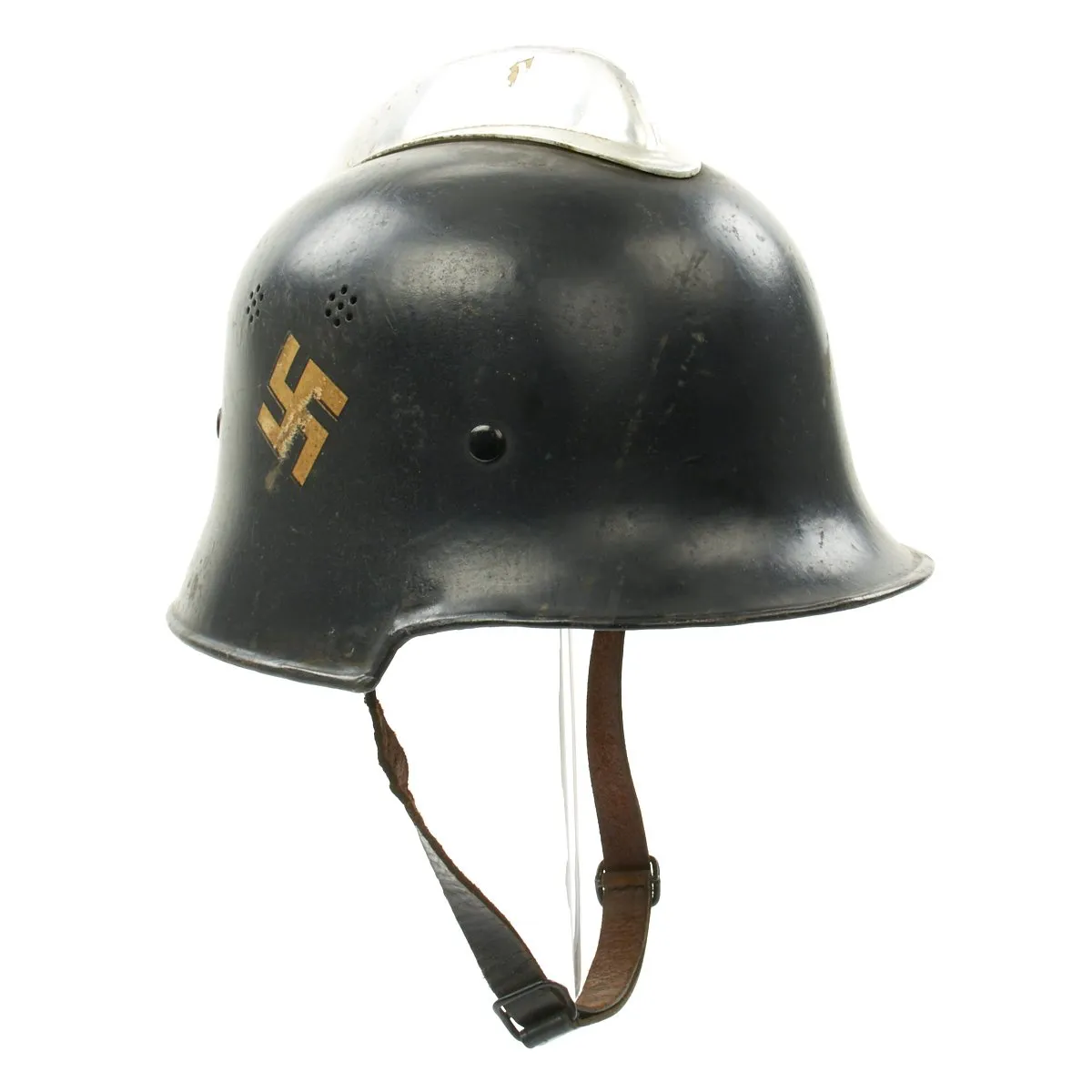 Original German Pre-WWII M34 Square Dip Early Style Fire Police Helmet with Double Decals - Size 57 1/2
