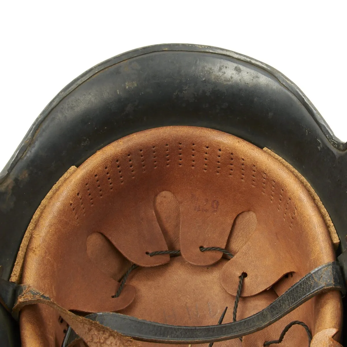 Original German Pre-WWII M34 Square Dip Early Style Fire Police Helmet with Double Decals - Size 57 1/2