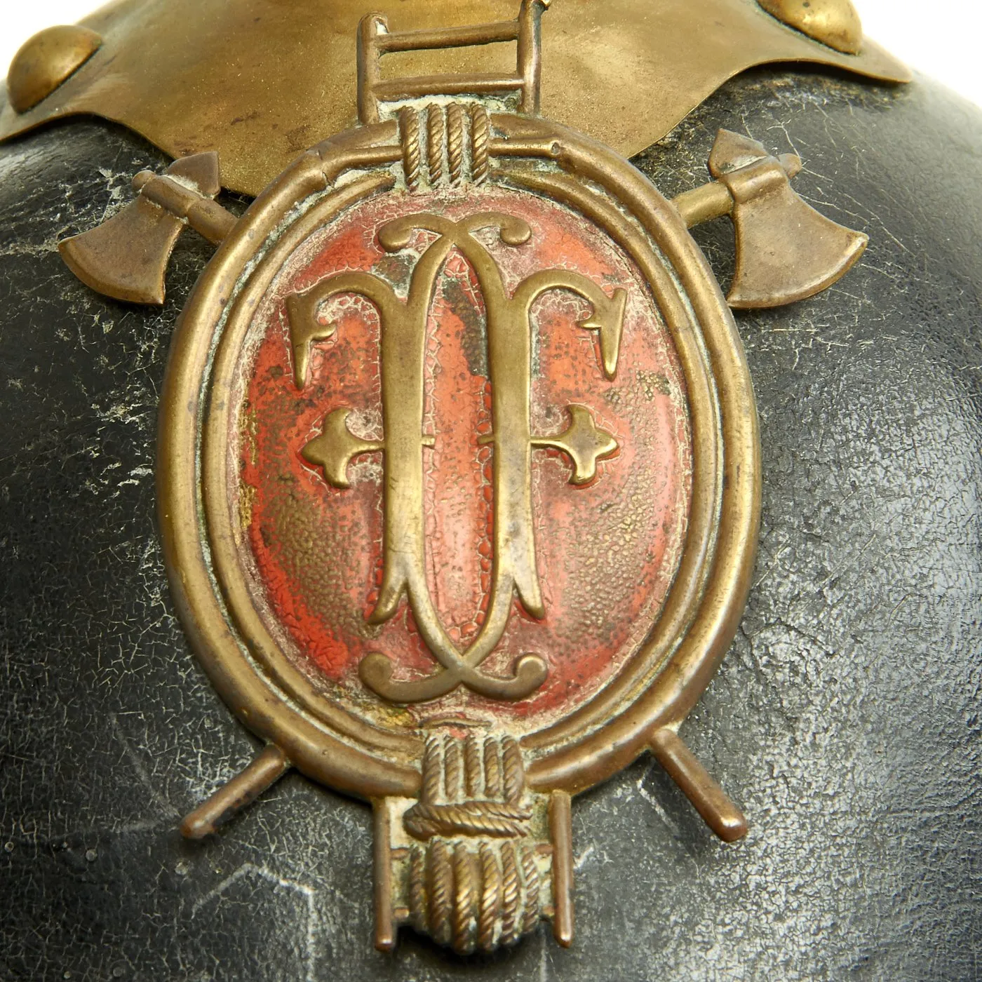 Original German WWI Leather & Steel Fire Brigade Helmet