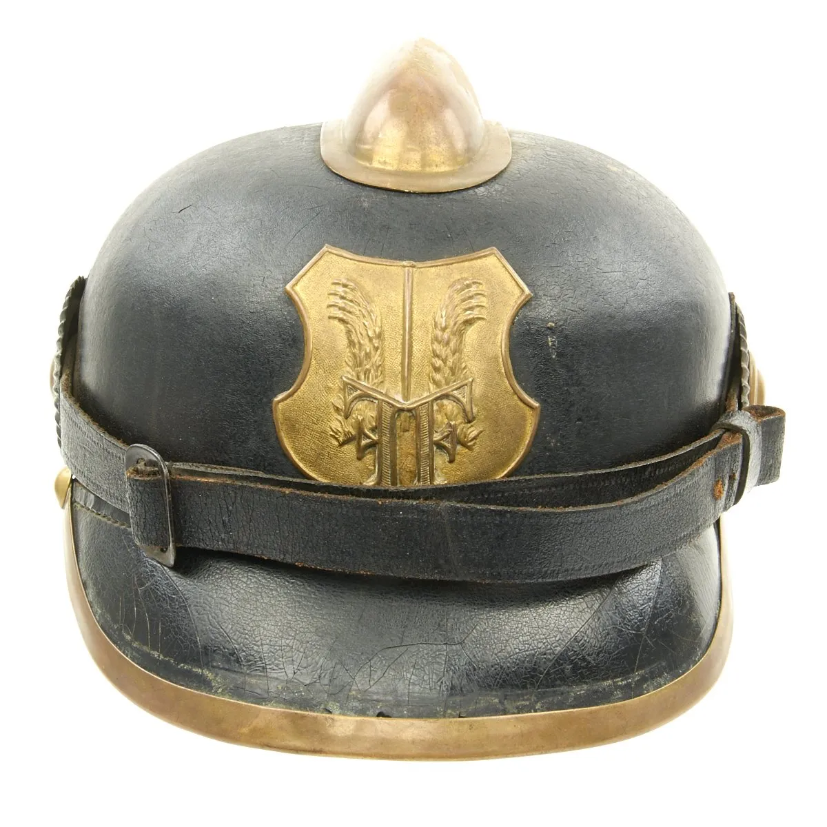 Original German WWI Leather Fire Brigade Helmet by Gustav Rannenberg of Hannover
