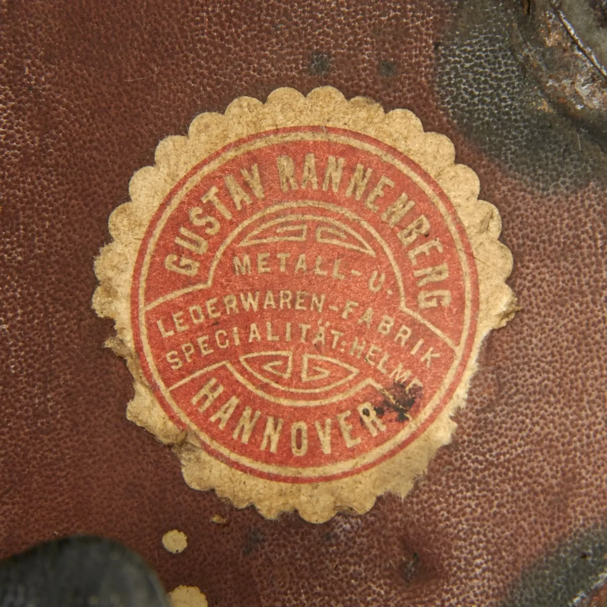 Original German WWI Leather Fire Brigade Helmet by Gustav Rannenberg of Hannover