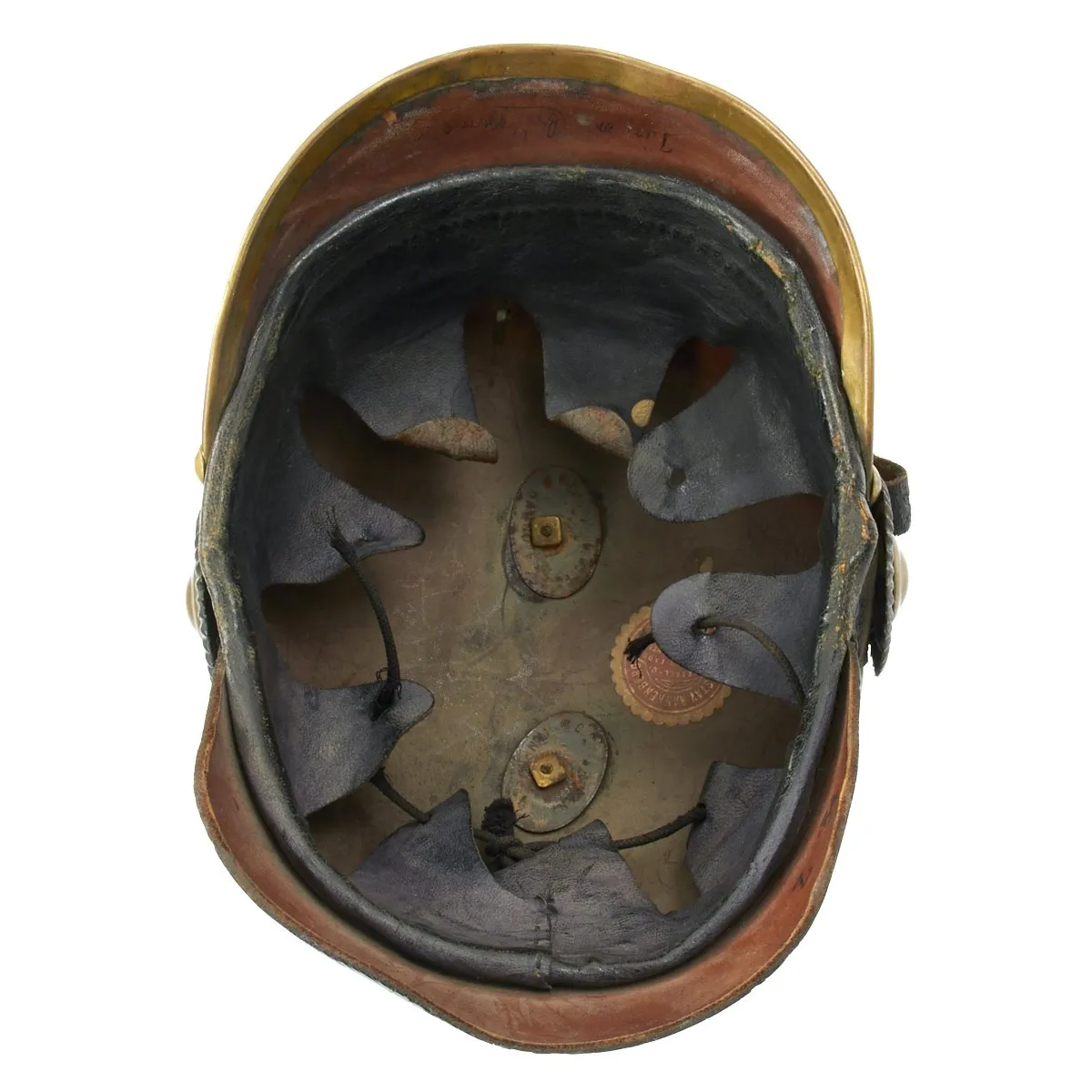 Original German WWI Leather Fire Brigade Helmet by Gustav Rannenberg of Hannover