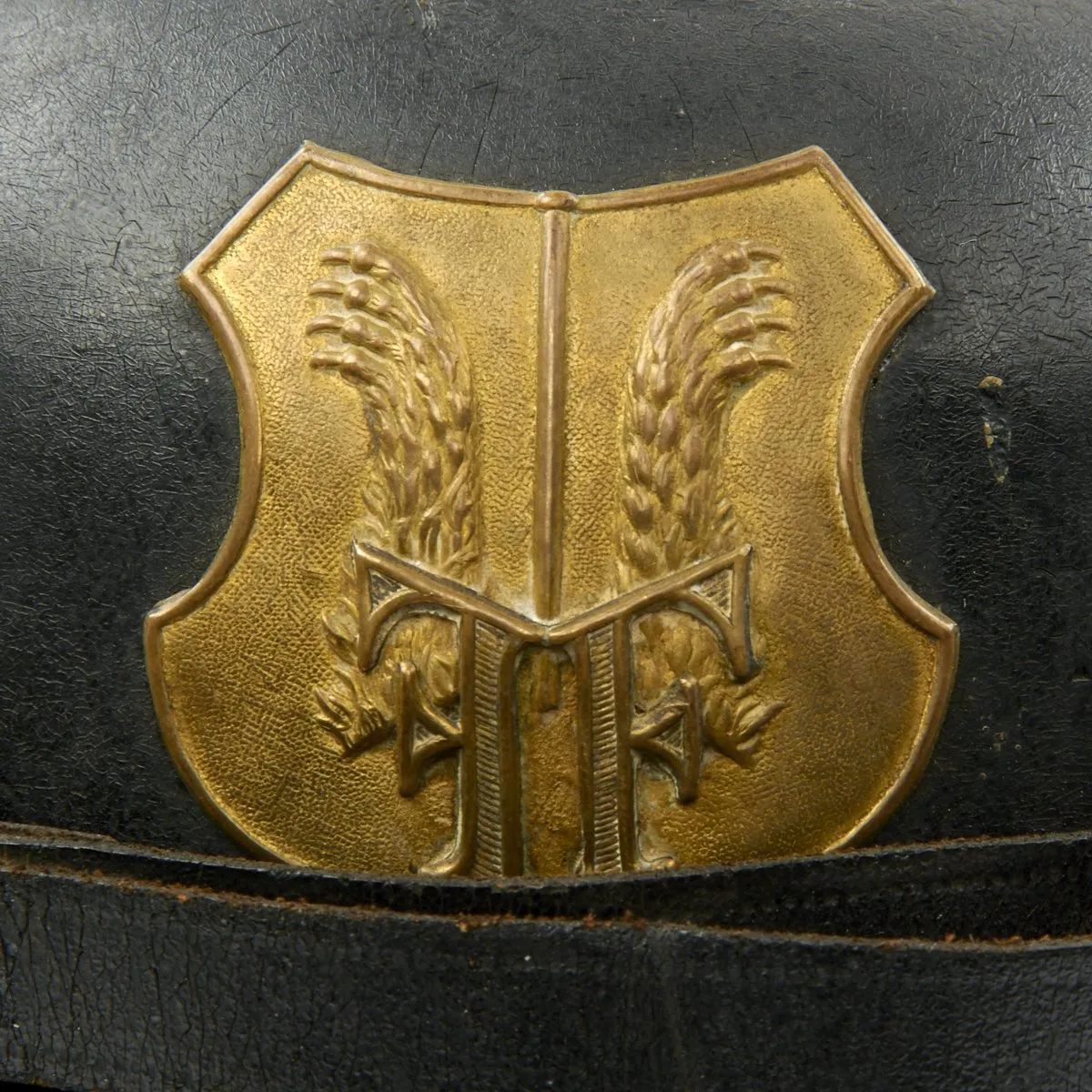Original German WWI Leather Fire Brigade Helmet by Gustav Rannenberg of Hannover