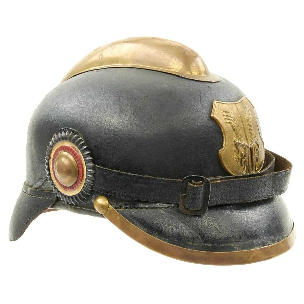 Original German WWI Leather Fire Brigade Helmet by Gustav Rannenberg of Hannover