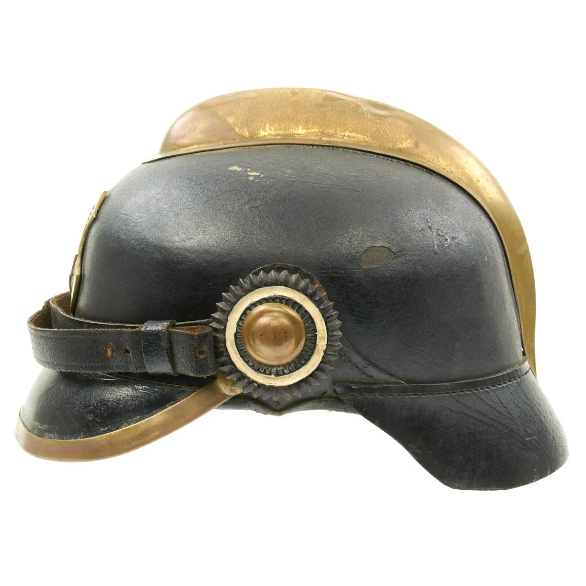 Original German WWI Leather Fire Brigade Helmet by Gustav Rannenberg of Hannover