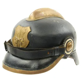 Original German WWI Leather Fire Brigade Helmet by Gustav Rannenberg of Hannover
