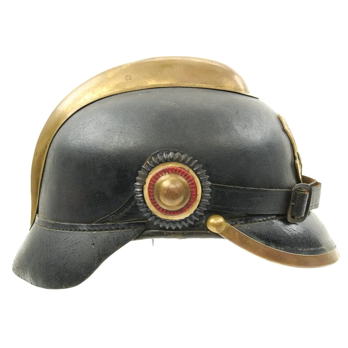 Original German WWI Leather Fire Brigade Helmet by Gustav Rannenberg of Hannover
