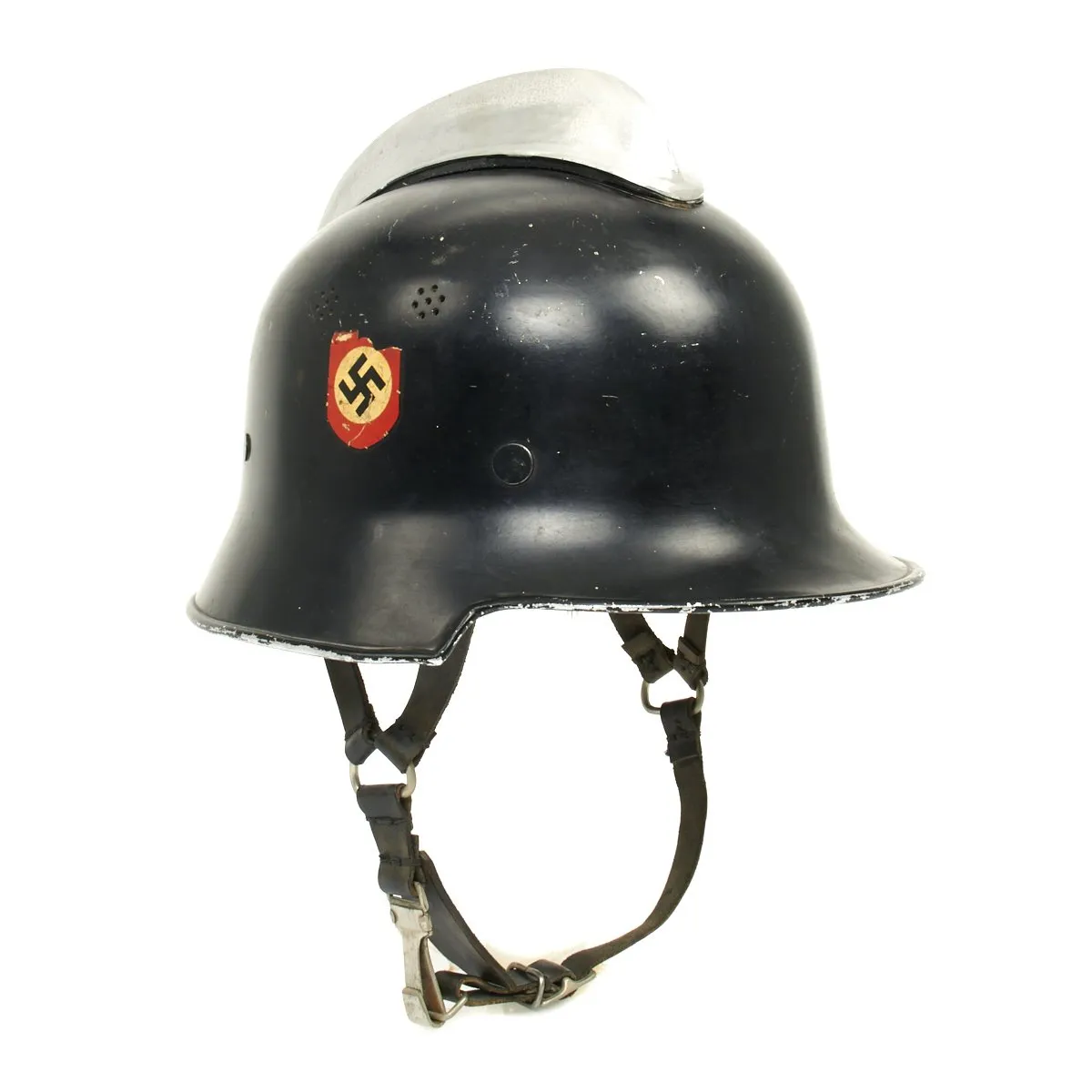 Original German WWII M1934 Fire Police Helmet with Aluminum Comb by BXF - Feuerwehr Helmet