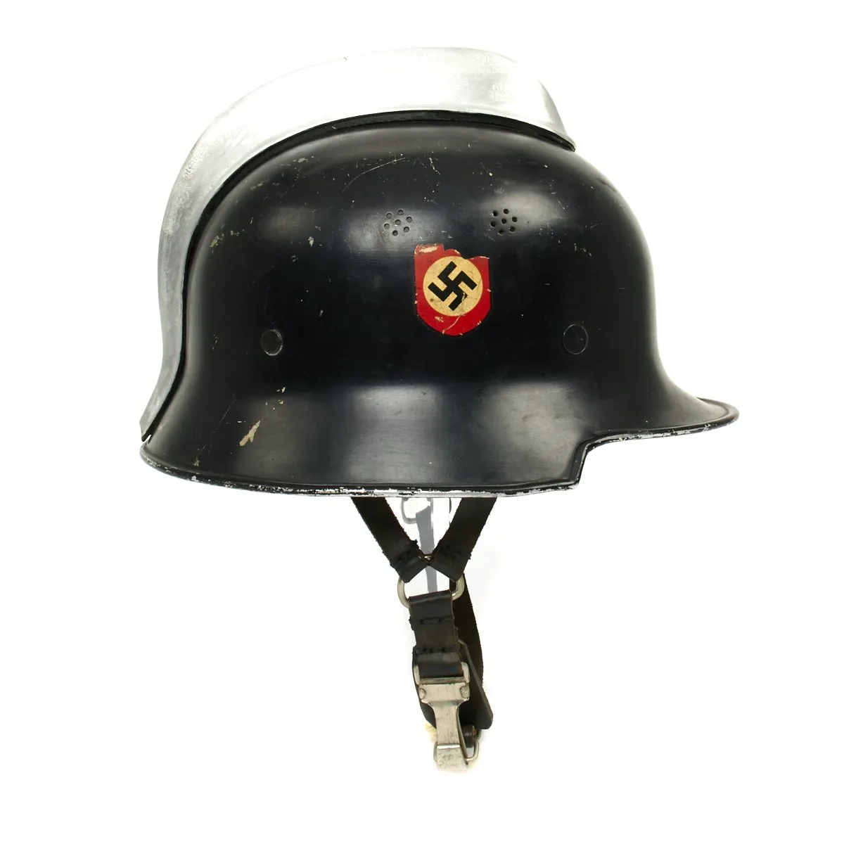 Original German WWII M1934 Fire Police Helmet with Aluminum Comb by BXF - Feuerwehr Helmet