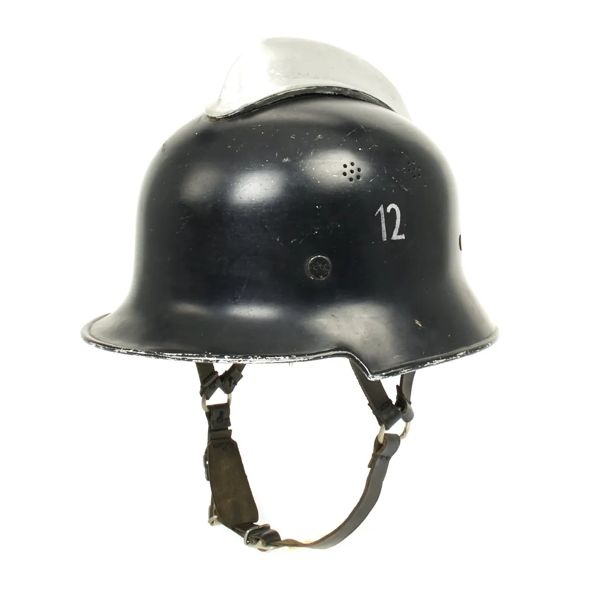 Original German WWII M1934 Fire Police Helmet with Aluminum Comb by BXF - Feuerwehr Helmet