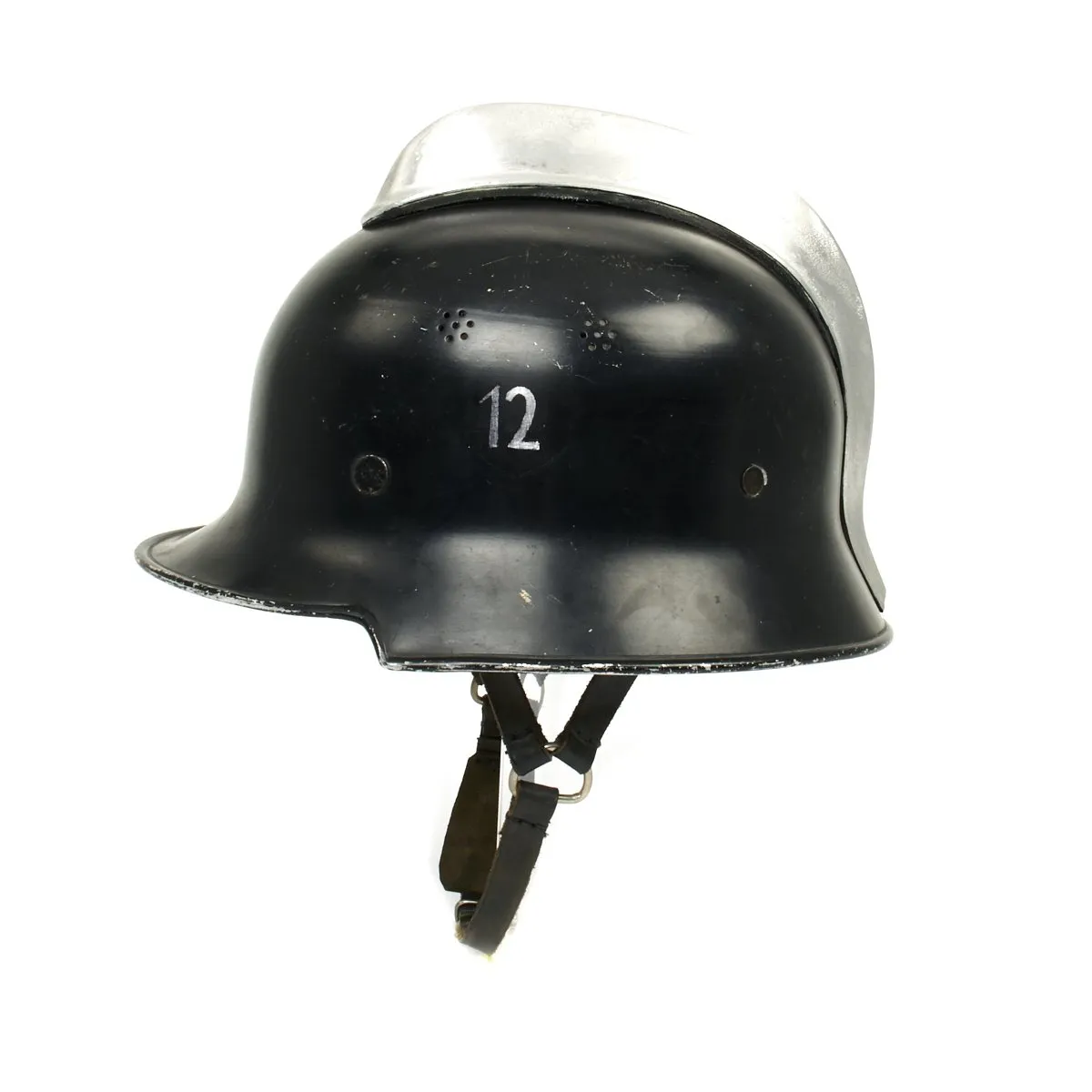 Original German WWII M1934 Fire Police Helmet with Aluminum Comb by BXF - Feuerwehr Helmet