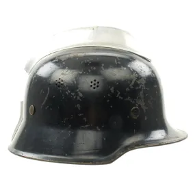 Original German WWII M1934 Fire Police Helmet with Damaged Aluminum Comb - Feuerwehr Helmet