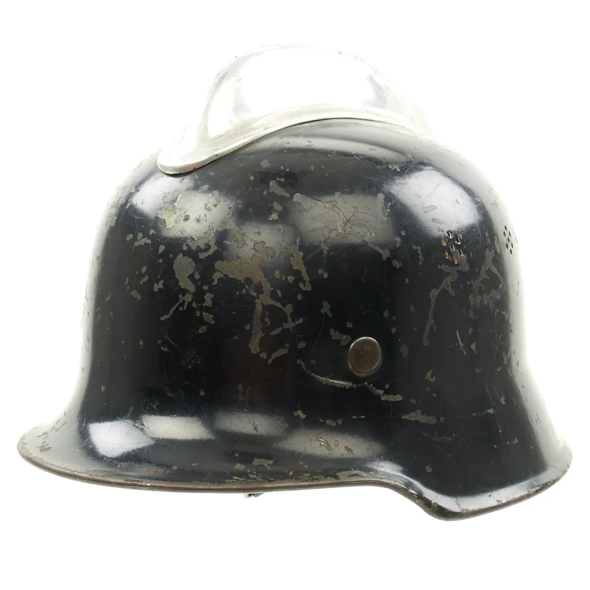 Original German WWII M1934 Fire Police Helmet with Damaged Aluminum Comb - Feuerwehr Helmet